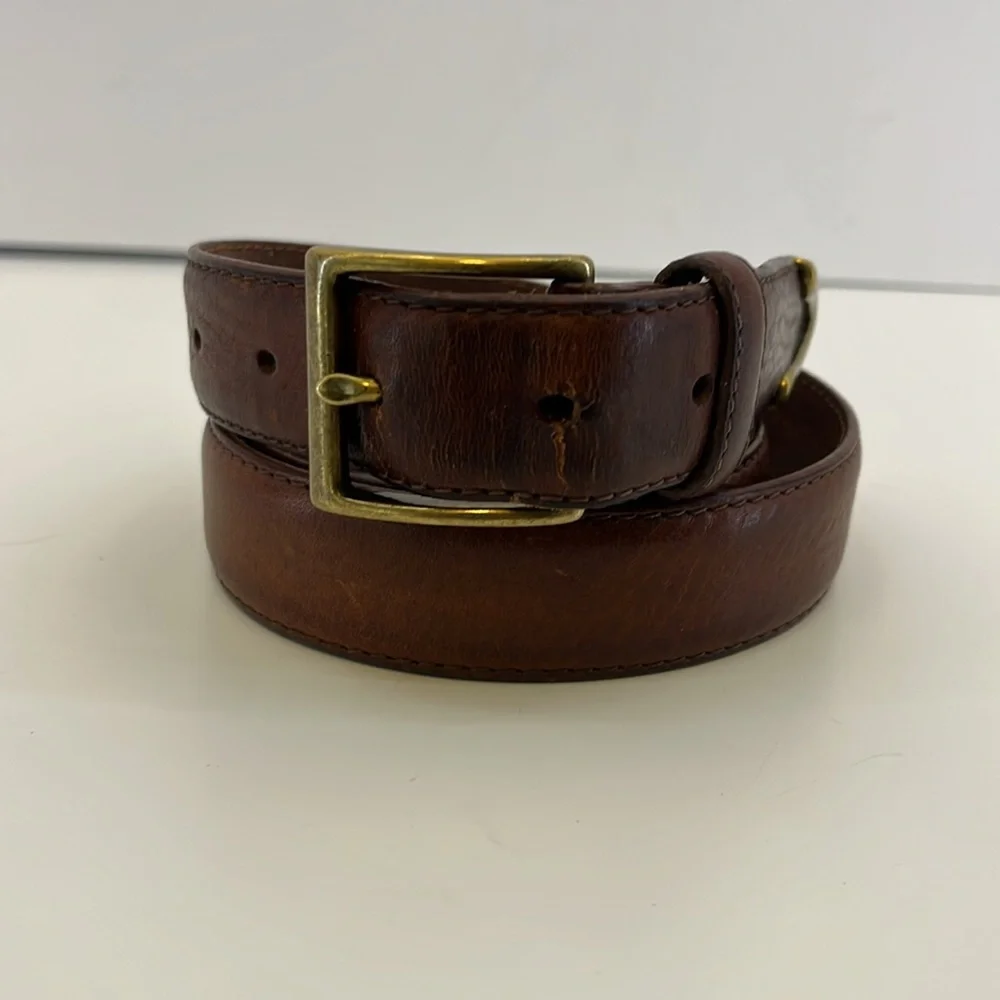 FOSSIL Brown Distressed Leather Belt with Brass Buckle & Tip - Men’s size 38
